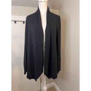 Eileen Fisher Black Ponte Open Front Jacket Womens Size L Minimalist Travel